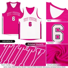 Pink White Double Side Training Fashion Basketball Jersey 5