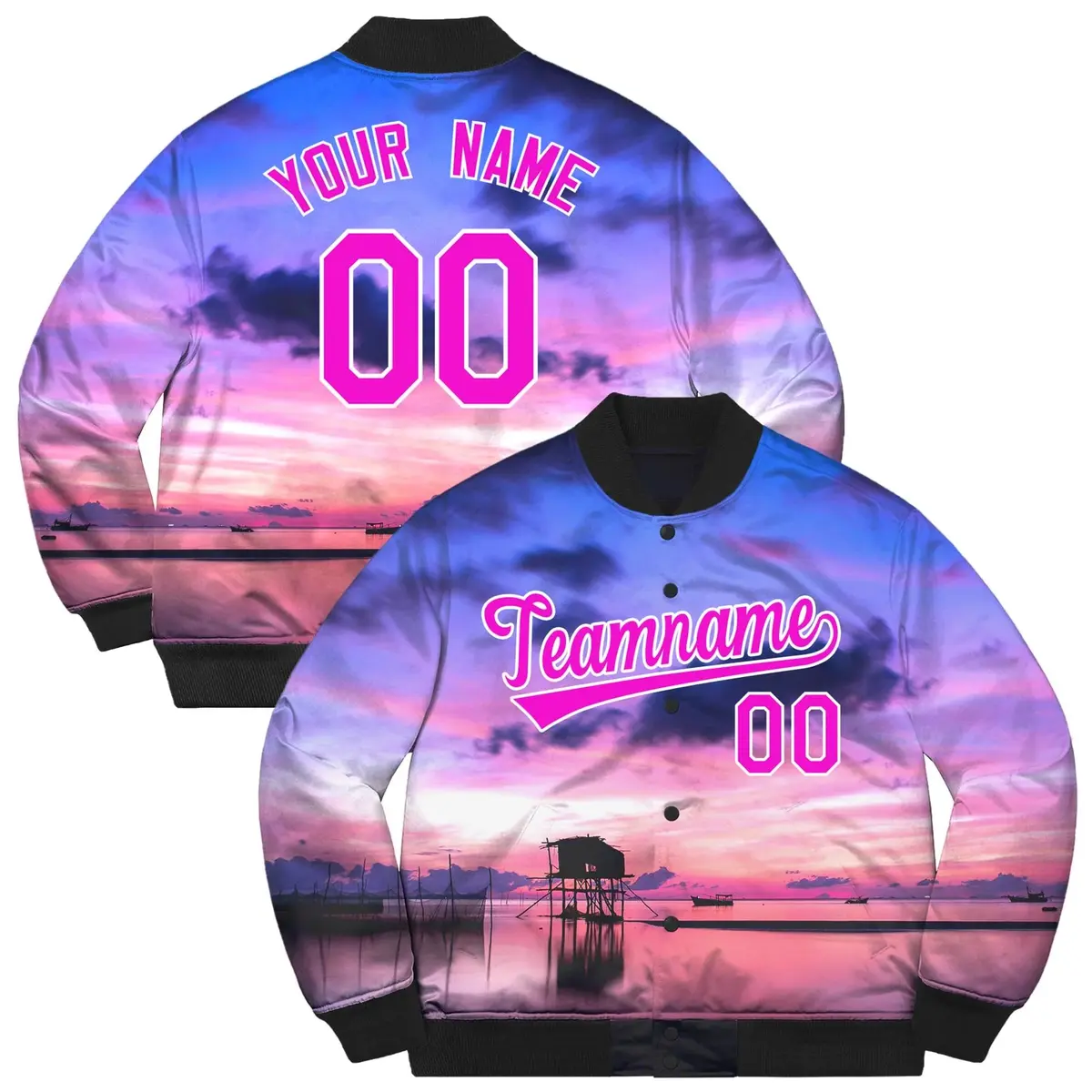 Pink White Evening Glow Graffiti Letterman Varsity Jacket