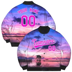 Pink White Evening Glow Graffiti Letterman Varsity Jacket