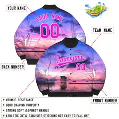Pink White Evening Glow Graffiti Letterman Varsity Jacket 2