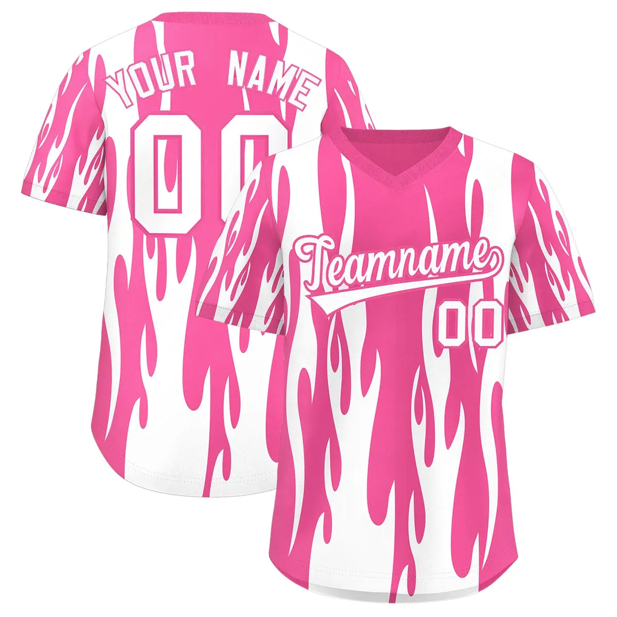 Pink White Flame Pattern Authentic Pullover Baseball Jersey