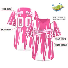 Pink White Flame Pattern Authentic Pullover Baseball Jersey 2