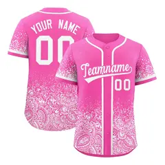 Pink White Floral Gradient Full Button Baseball Jersey 1