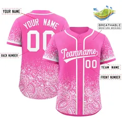 Pink White Floral Gradient Full Button Baseball Jersey 2