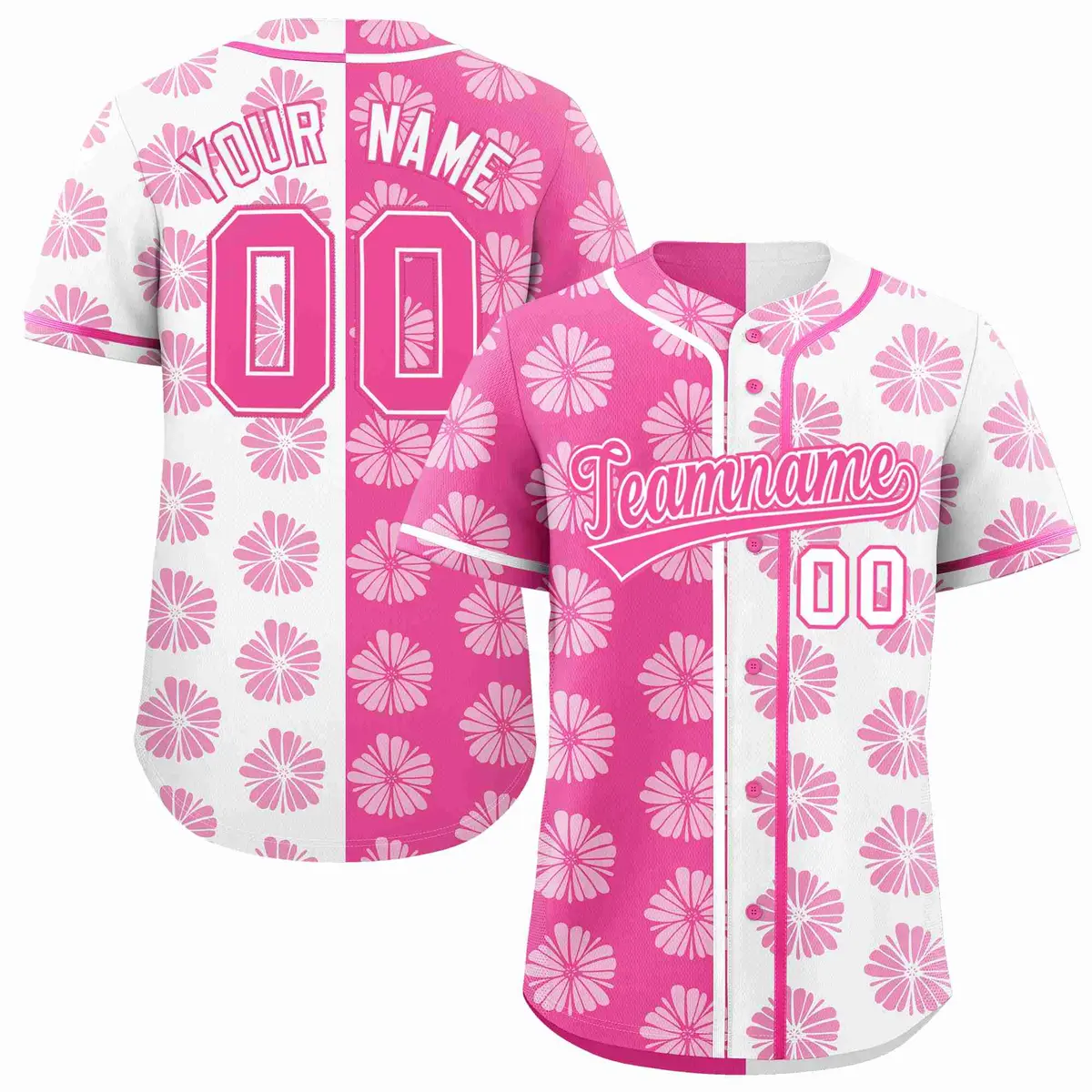 Pink White Flower Graffiti Split Baseball Jersey
