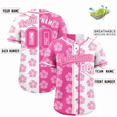 Pink White Flower Graffiti Split Baseball Jersey 2