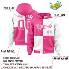 Pink White Four Squares Color Block Varsity Letterman Jacket Hoodie 4