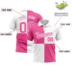 Pink White Four Squares Performance Polo Shirt 2