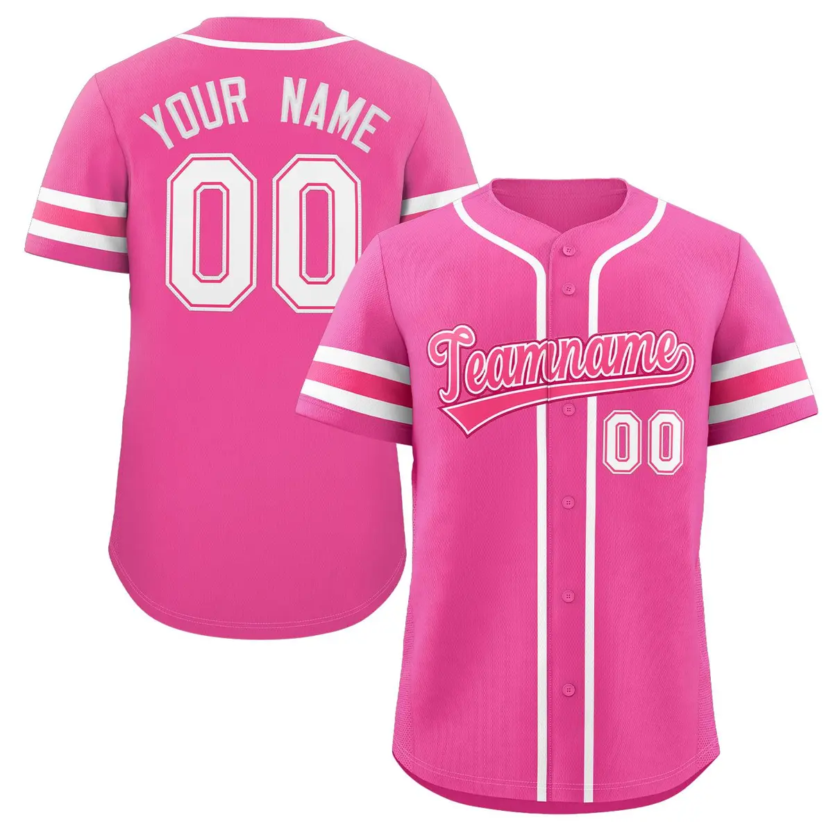 Pink White Full-Button Classic Baseball Jersey