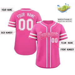 Pink White Full-Button Classic Baseball Jersey 2