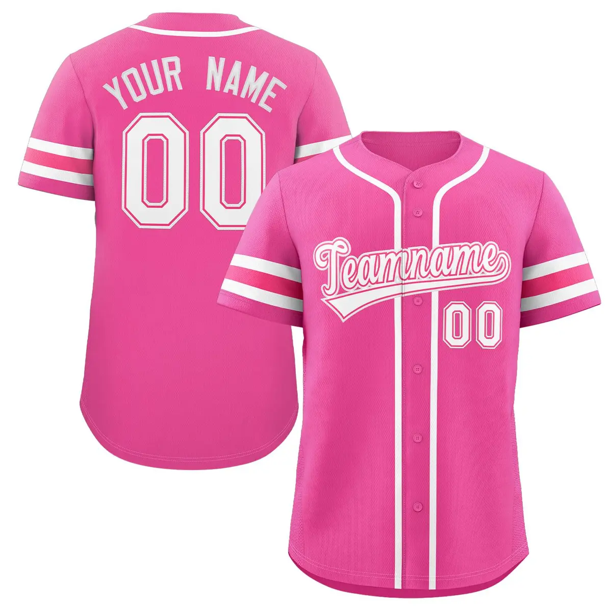 Pink White Full-Button Classic Baseball Jersey