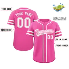 Pink White Full-Button Classic Baseball Jersey 2