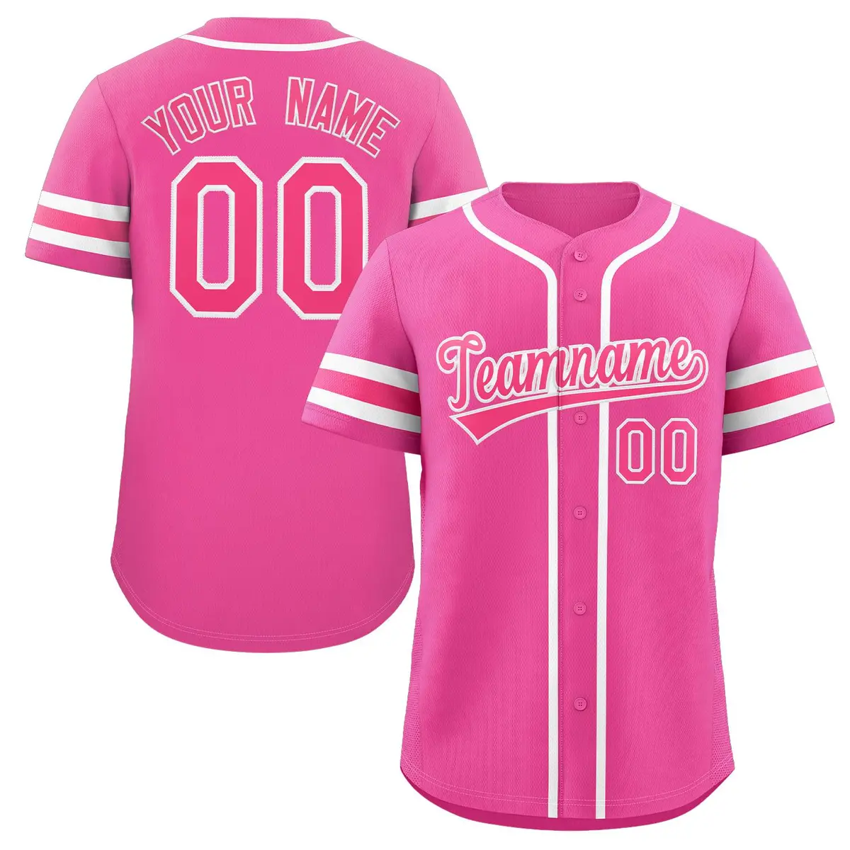 Pink White Full-Button Classic Baseball Jersey
