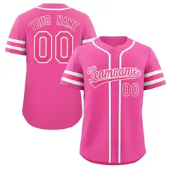 Pink White Full-Button Classic Baseball Jersey