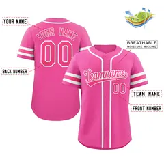 Pink White Full-Button Classic Baseball Jersey 2