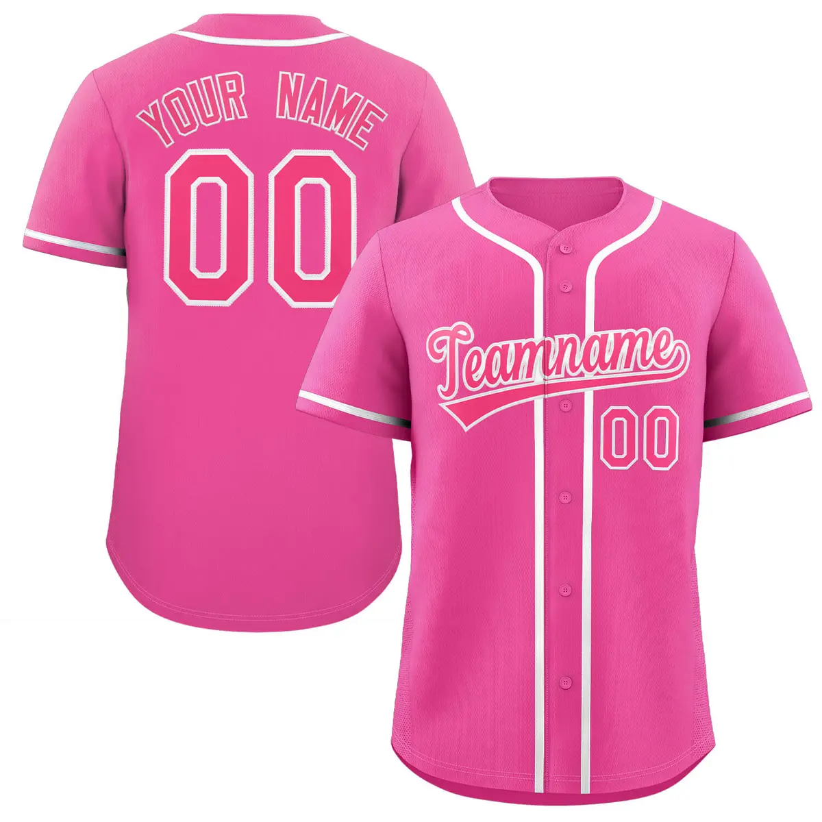 Pink White Full-Button Classic Baseball Jersey