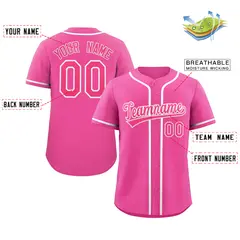 Pink White Full-Button Classic Baseball Jersey 2