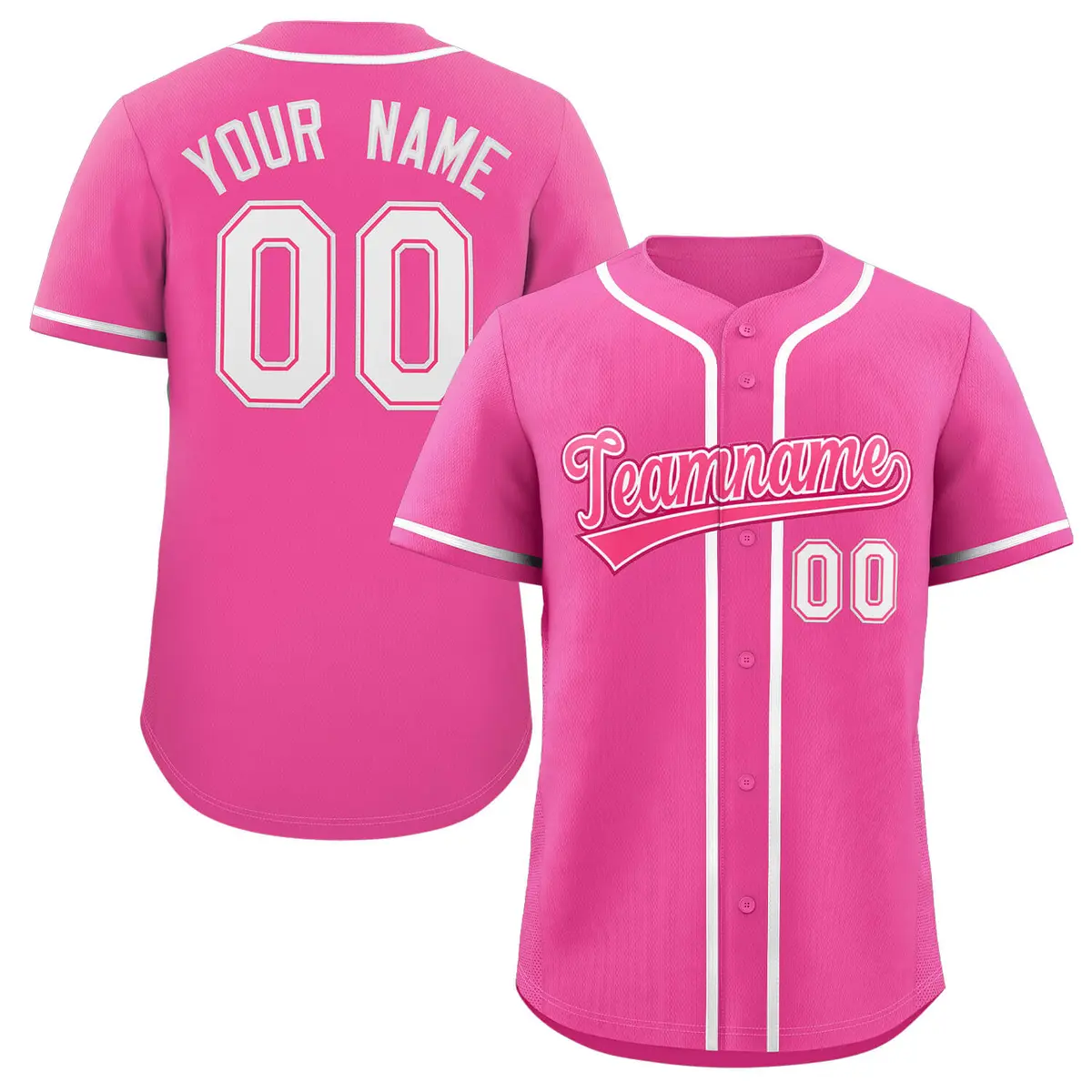 Pink White Full-Button Classic Baseball Jersey