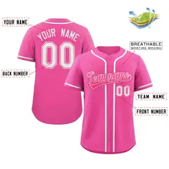 Pink White Full-Button Classic Baseball Jersey 2