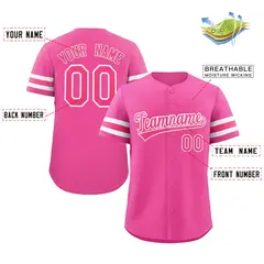 Pink White Full-Button Classic Baseball Jersey 2