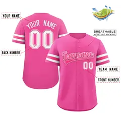Pink White Full-Button Classic Baseball Jersey 2