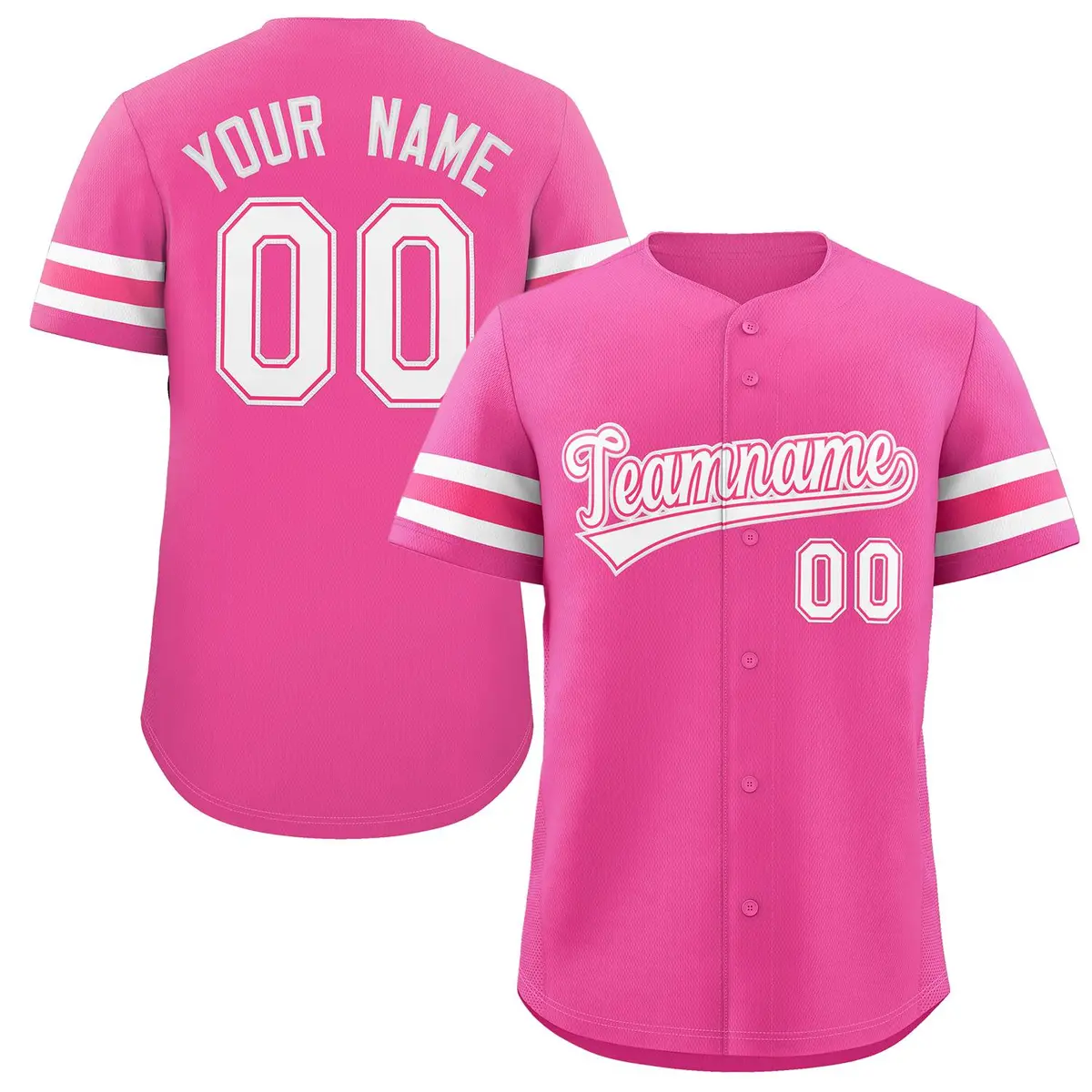 Pink White Full-Button Classic Baseball Jersey