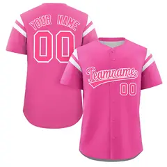 Pink White Full Button Classic Baseball Jersey 1