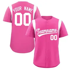 Pink White Full Button Classic Baseball Jersey 1