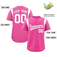 Pink White Full Button Classic Baseball Jersey 2
