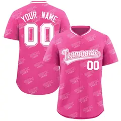 Pink White Full Button Graffiti Text Pattern Baseball Jersey