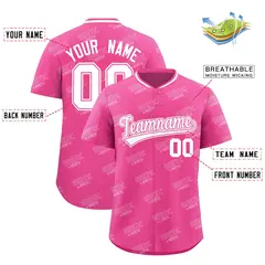 Pink White Full Button Graffiti Text Pattern Baseball Jersey 2