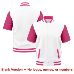 Pink White Full-Snap Short Sleeve Varsity Jacket 7