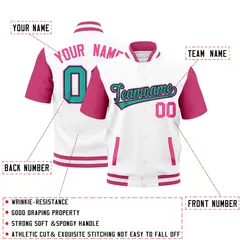 Pink White Full-Snap Short Sleeve Varsity Jacket 2