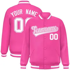 Pink White Full-Snap Varsity Letterman Baseball Jacket