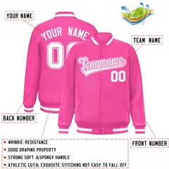 Pink White Full-Snap Varsity Letterman Baseball Jacket 2