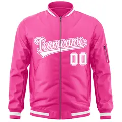 Pink White Full-Zip Varsity Letterman Bomber Jacket 3