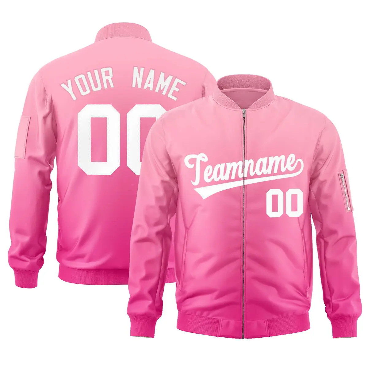 Pink White Gradient Fashion Full-Zip Letterman Bomber Jacket