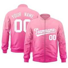 Pink White Gradient Fashion Full-Zip Letterman Bomber Jacket