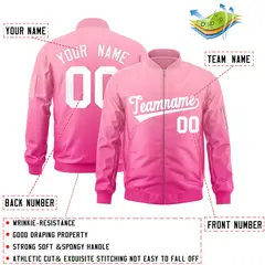 Pink White Gradient Fashion Full-Zip Letterman Bomber Jacket 2