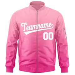 Pink White Gradient Fashion Full-Zip Letterman Bomber Jacket 3