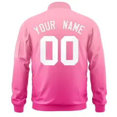Pink White Gradient Fashion Full-Zip Letterman Bomber Jacket 4