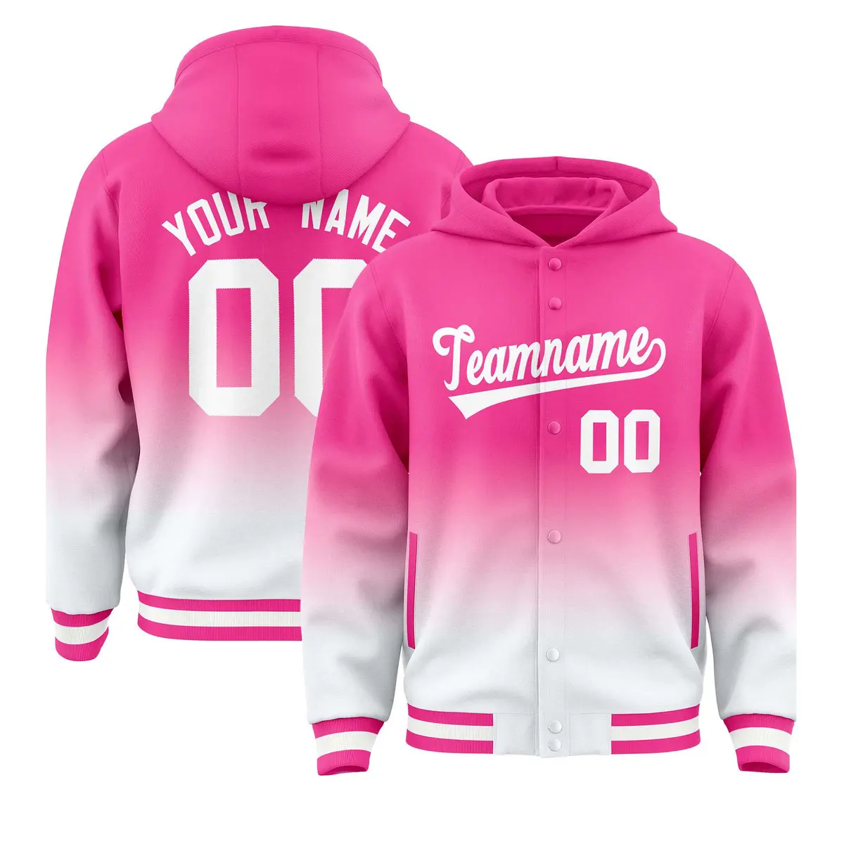 Pink White Gradient Letterman Varsity Jacket Hoodie