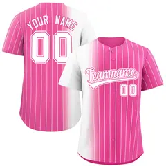 Pink White Gradient Pinstripe Baseball Jersey 1