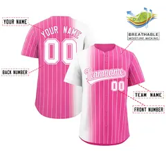 Pink White Gradient Pinstripe Baseball Jersey 2