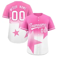 Pink White Gradient Star Graffiti Authentic Baseball Jersey 1