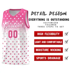 Pink White Gradient Star Pattern Basketball Jersey Sets 2