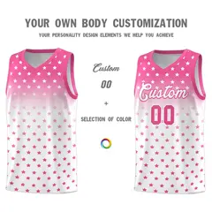 Pink White Gradient Star Pattern Basketball Jersey Sets 3