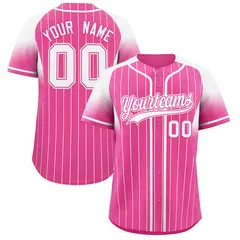 Pink White Gradient Stripe Fashion Sleeves Baseball Jersey 1