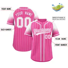 Pink White Gradient Stripe Fashion Sleeves Baseball Jersey 2
