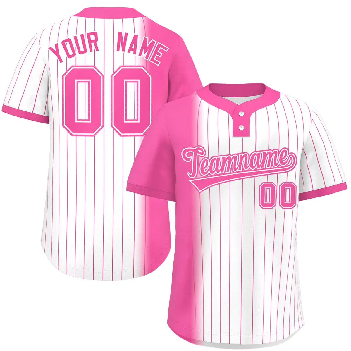 Pink White Gradient Stripe Two-Button Softball Jersey